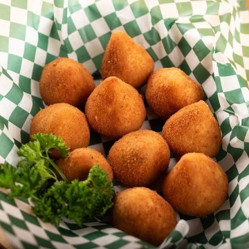 Coxinha, a popular food in Brazil made with shredded chicken meat.