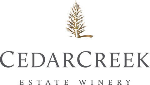 The image is a logo for CedarCreek Estate Winery. It contains the text "CEDARCREEK ESTATE WINERY" and may feature a design incorporating plants or nature elements.