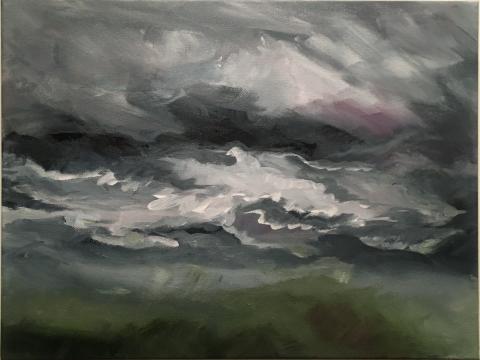 An oil painting of a stormy sky by Danielle Segur ART.