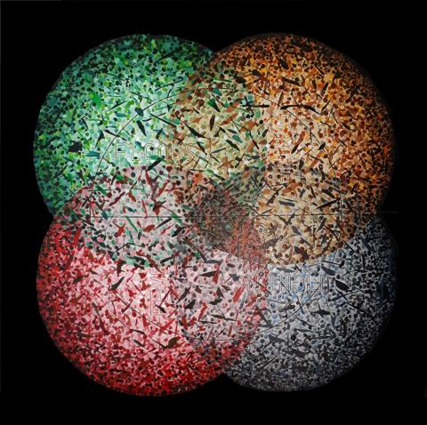 A multicolored ball with various vibrant hues, created by Erik Vaartnou ART.