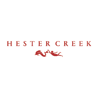 The image is a screenshot showing text that says "HESTER CREEK." It is related to graphic design and features a font in the design. The additional context mentions Hester Creek winery.