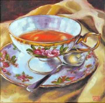 The image depicts a bowl of soup with a spoon. It is tagged under serveware, saucer, tableware, dishware, and more. The additional context mentions Karen Steel art.