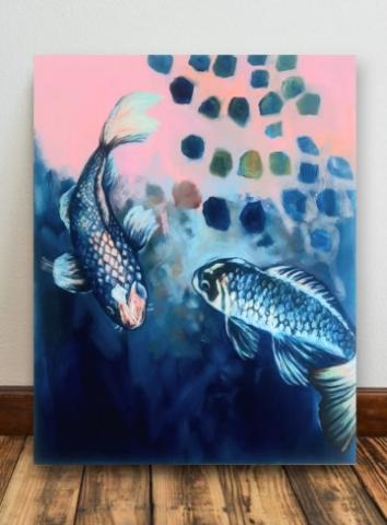 Liz Perry art and having two blue fish. Tags for the image are painting, art, animal, and fish.