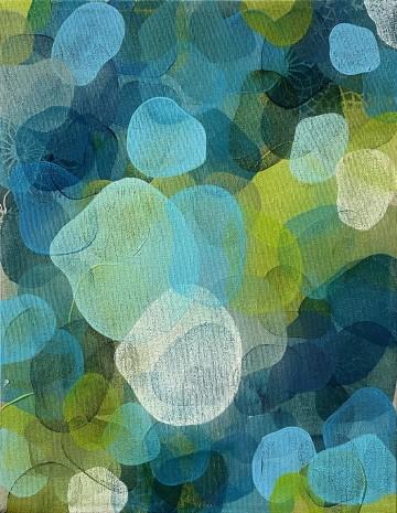 The image is a background pattern created by Tamara Grand, featuring a colorful and abstract design in aqua and turquoise shades. It is a piece of child art that showcases a vibrant and intricate pattern.