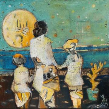 The image is a painting of a group of children by artist Therese Lydia Joseph. The painting features a modern art style and is created using acrylic paint.