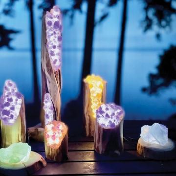 Lumen Gem sells crystal lamps made of crystals and wood
