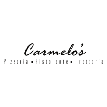 The image features a design with text that says "Carmelo's Pizzeria @ Ristorante - Trattoria." The content is related to text, font, typography, calligraphy, handwriting, and design. Additional context mentions Carmelo's Restaurant.