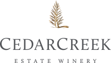 The image is a logo for CedarCreek Estate Winery. It contains the text "CEDARCREEK ESTATE WINERY" and may feature a design incorporating plants or nature elements.