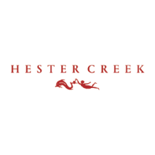 The image is a screenshot showing text that says "HESTER CREEK." It is related to graphic design and features a font in the design. The additional context mentions Hester Creek winery.