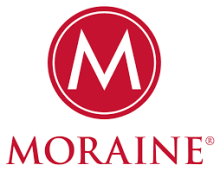 The image is a logo for a company called MORAINE. It is a graphic design that represents the brand and likely used as a trademark for the MOraine winery.