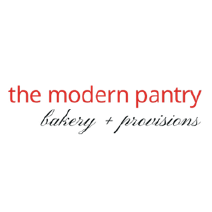 The image is a graphical user interface of the modern pantry bakery and provisions. It features a business card design with calligraphy and typography. It is the logo of a modern pantry restaurant.