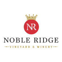 The image is a logo for Noble Ridge Vineyard & Winery, featuring the company name "NOBLE RIDGE" with a golden crown symbol.