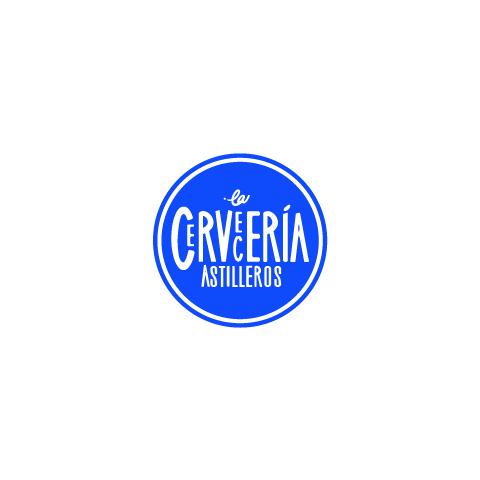 The image is a logo for a company named "CARVEERÍA" with the additional context "La Cerveceria Astilleros." The logo features text in an electric blue color within a circle design.
